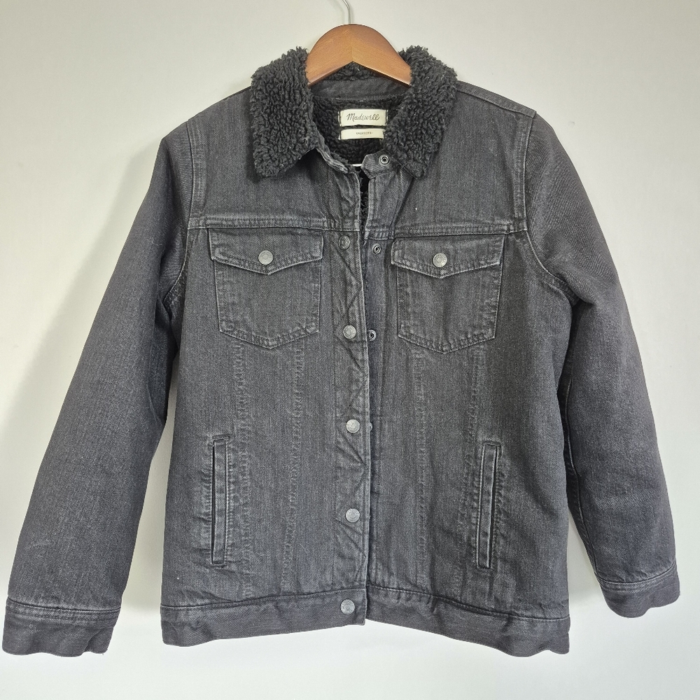 Madewell Sherpa Lined Black Denim Jacket See Measurements - Picture 11 of 11